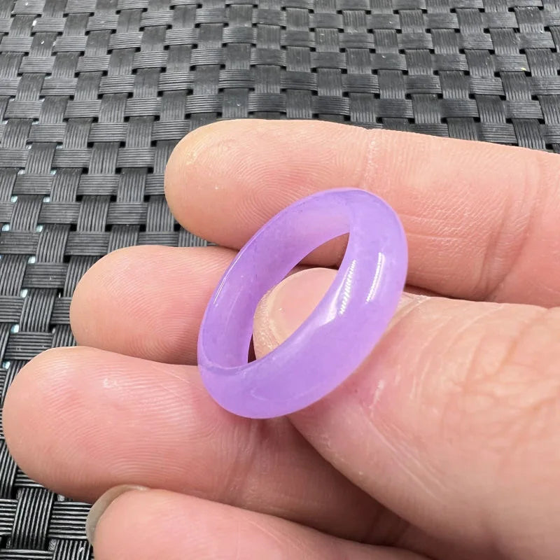 Natural Chalcedony Purple Agate Jade Ring Chinese Jadeite Amulet Jewelry