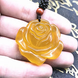 Chalcedony Rose Pendant Necklace Hand-carved Amulet For Men And Women
