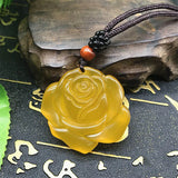 Natural Chalcedony Rose Pendant Necklace Drop Hand-carved lucky Amulet Necklace