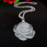 Chalcedony Rose Pendant Necklace Hand-carved Amulet For Men And Women