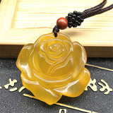 Natural Chalcedony Rose Pendant Necklace Drop Hand-carved lucky Amulet Necklace