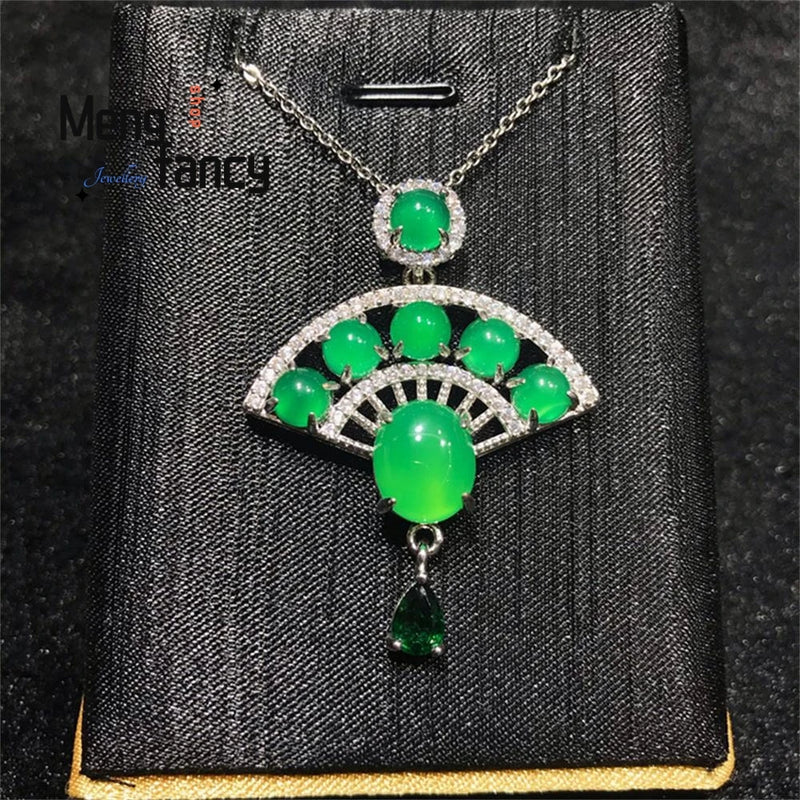 Chalcedony S925 Silver Fan Pendant Charms Jewelry
