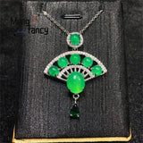 Chalcedony S925 Silver Fan Pendant Charms Jewelry