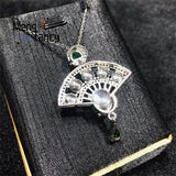 Chalcedony S925 Silver Fan Pendant Charms Jewelry