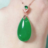 Chalcedony Water Drop Pendant 925 Silver Necklace Agate Crystal Jewelry