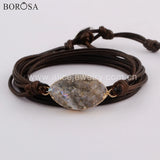 Champagne Titanium Quartz Couples Bracelet Non-leather Wrap Boho Bracelet