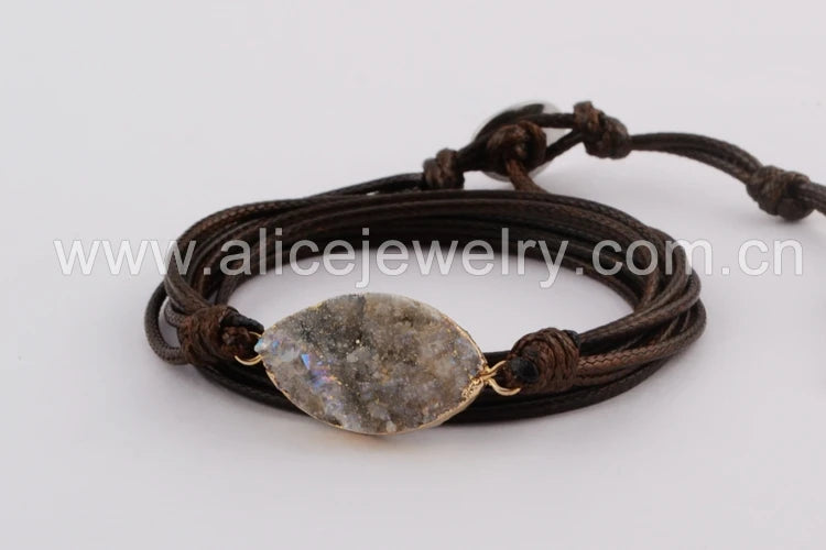 Champagne Titanium Quartz Couples Bracelet Non-leather Wrap Boho Bracelet