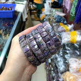Natural Charoite Stone Beads Bracelet Gemstone Bangle DIY Jewelry for Women
