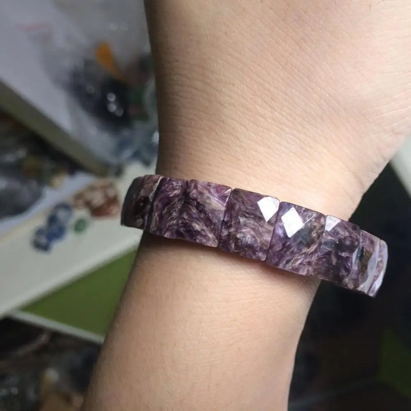 Natural Charoite Stone Beads Bracelet Gemstone Bangle DIY Jewelry for Women