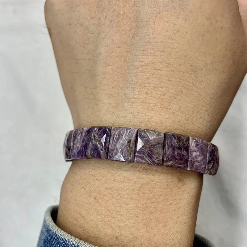 Natural Charoite Stone Beads Bracelet Gemstone Bangle DIY Jewelry for Woman