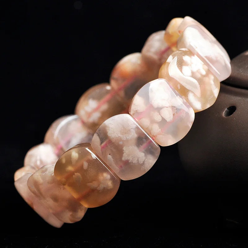 Cherry Agate Gemstone Beads Bracelet Woman Stretch 18*13mm Crystal Bangle