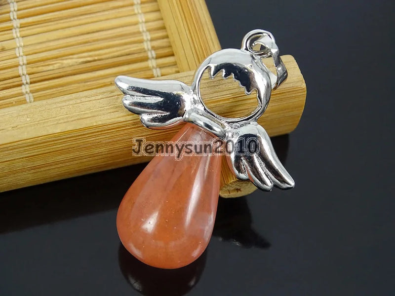 Cherry Quartz Angel Wing Teardrop Pendant Charms 10Pcs/Pack