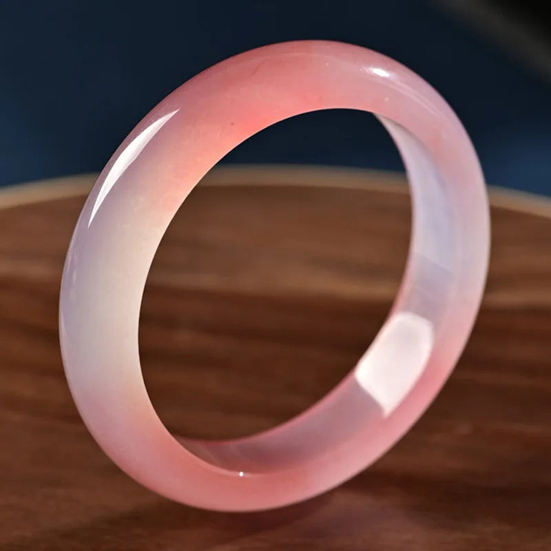 Cherry Red Hand Carved Jade Bracelet - Women's Pink Flat Strip Beauty Bracelet