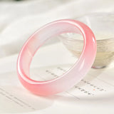 Cherry Red Hand Carved Jade Bracelet - Women's Pink Flat Strip Beauty Bracelet