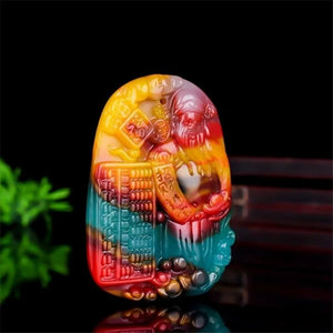Hand Carved God of Wealth Jade Pendant Necklace