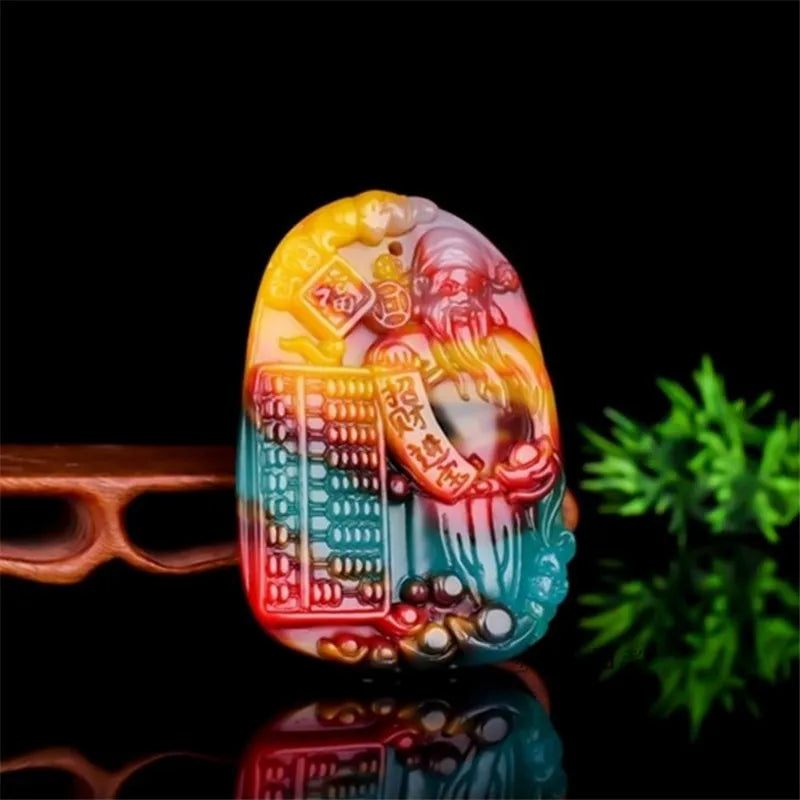 Hand Carved God of Wealth Jade Pendant Necklace