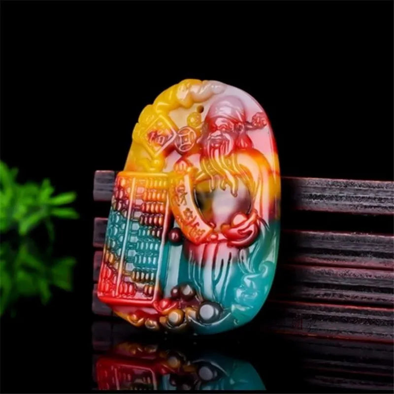 Hand Carved God of Wealth Jade Pendant Necklace