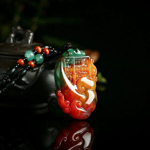 Natural Chicken Blood Hand Carved Abacus Jade Pendant Ruyi Necklace