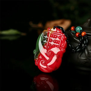 Natural Chicken Blood Hand Carved Abacus Jade Pendant Ruyi Necklace