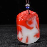 Hand Carved Ping'an Jade Pendant Natural Chicken Blood Boutique Jewelry