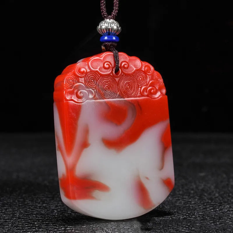 Hand Carved Ping'an Jade Pendant Natural Chicken Blood Boutique Jewelry