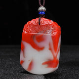 Hand Carved Ping'an Jade Pendant Natural Chicken Blood Boutique Jewelry