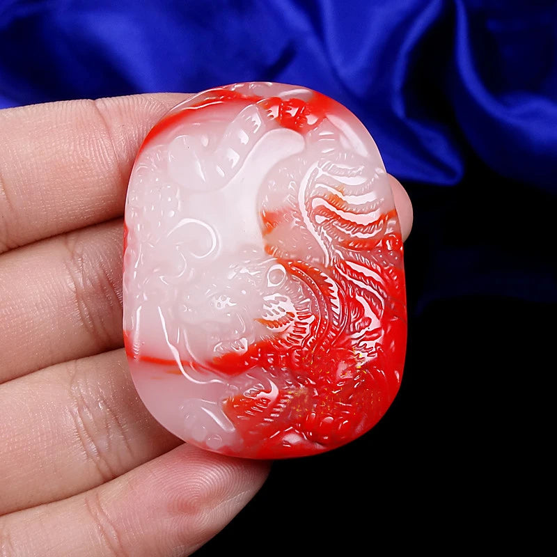 Hand Carved Tiger Pendant Natural Chicken Blood Zodiac Necklace