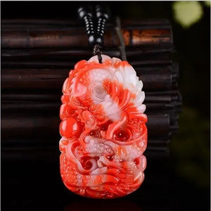 Natural Chicken Blood Jade Dragon Pendant Men Women Red Jades Stone Amulet