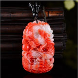 Natural Chicken Blood Jade Dragon Pendant Men Women Red Jades Stone Amulet