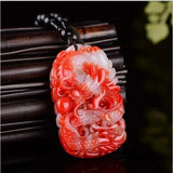 Natural Chicken Blood Jade Dragon Pendant Men Women Red Jades Stone Amulet