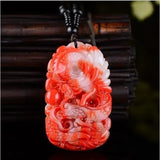 Natural Chicken Blood Jade Dragon Pendant Men Women Red Jades Stone Amulet