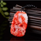 Natural Chicken Blood Jade Dragon Pendant Men Women Red Jades Stone Amulet