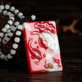 Natural Chicken Blood Jade Fish Pendant Hand Carved Boutique Jewelry