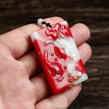 Natural Chicken Blood Jade Fish Pendant Hand Carved Boutique Jewelry