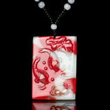 Natural Chicken Blood Jade Fish Pendant Hand Carved Boutique Jewelry