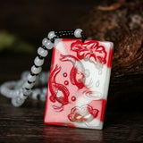 Natural Chicken Blood Jade Fish Pendant Necklace