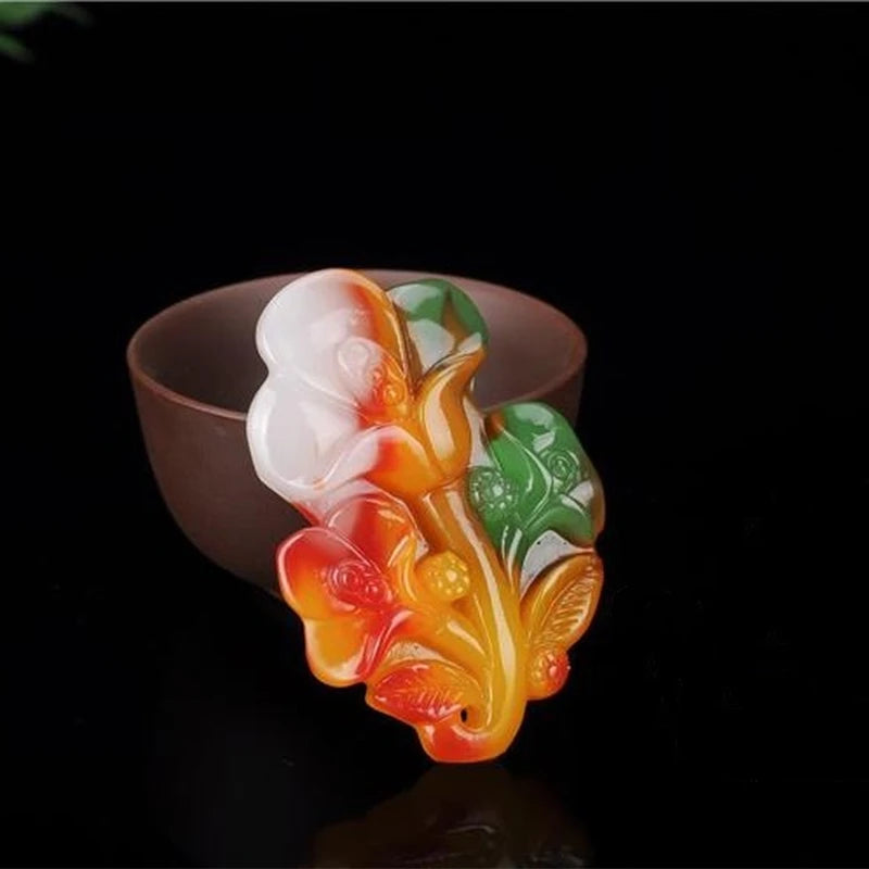Chicken Blood Jade Orchid Pendant Necklace