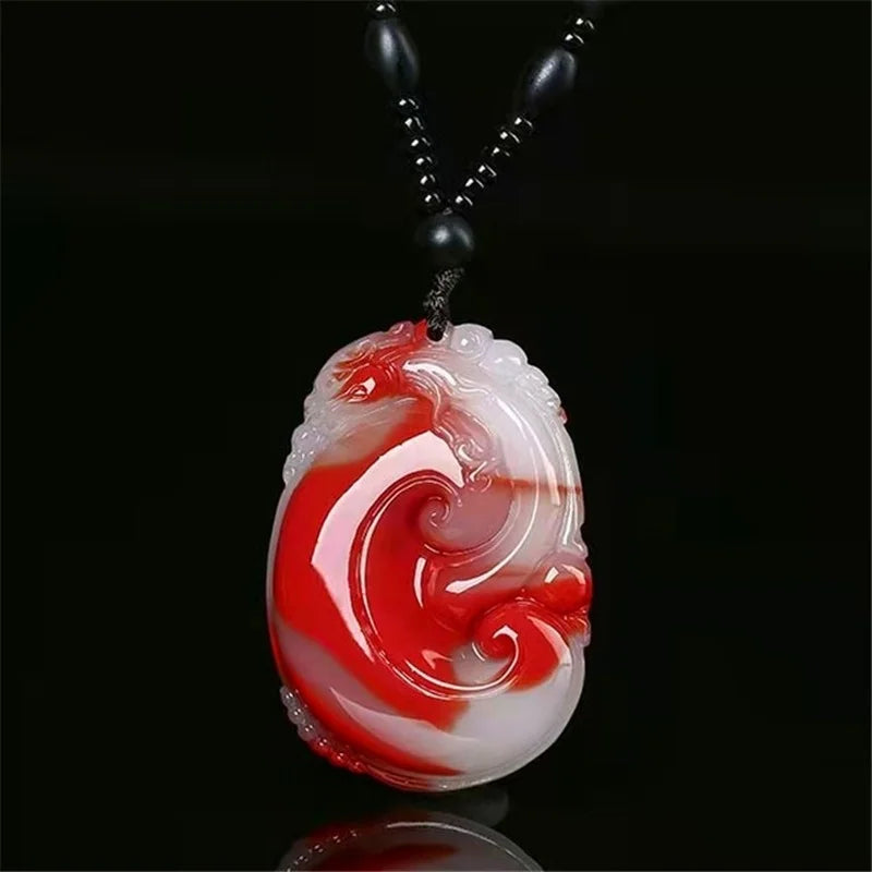 Chicken Blood Jade Ruyi Pendant Fugua Necklace