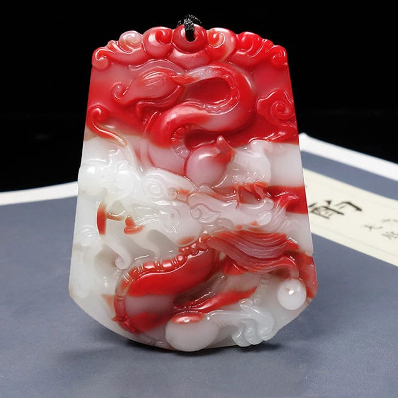 Chicken Blood Jade Dragon Pendant Zodiac Necklace