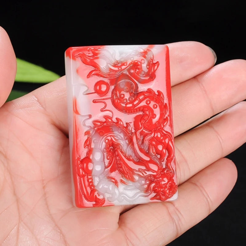 Natural Chicken Blood Jade Dragon Pendant Zodiac Necklace