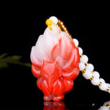Hand-carved Nine-tailed Fox Pendant Natural Chicken Blood Jade Necklace