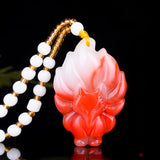 Hand-carved Nine-tailed Fox Pendant Natural Chicken Blood Jade Necklace
