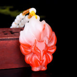 Hand-carved Nine-tailed Fox Pendant Natural Chicken Blood Jade Necklace