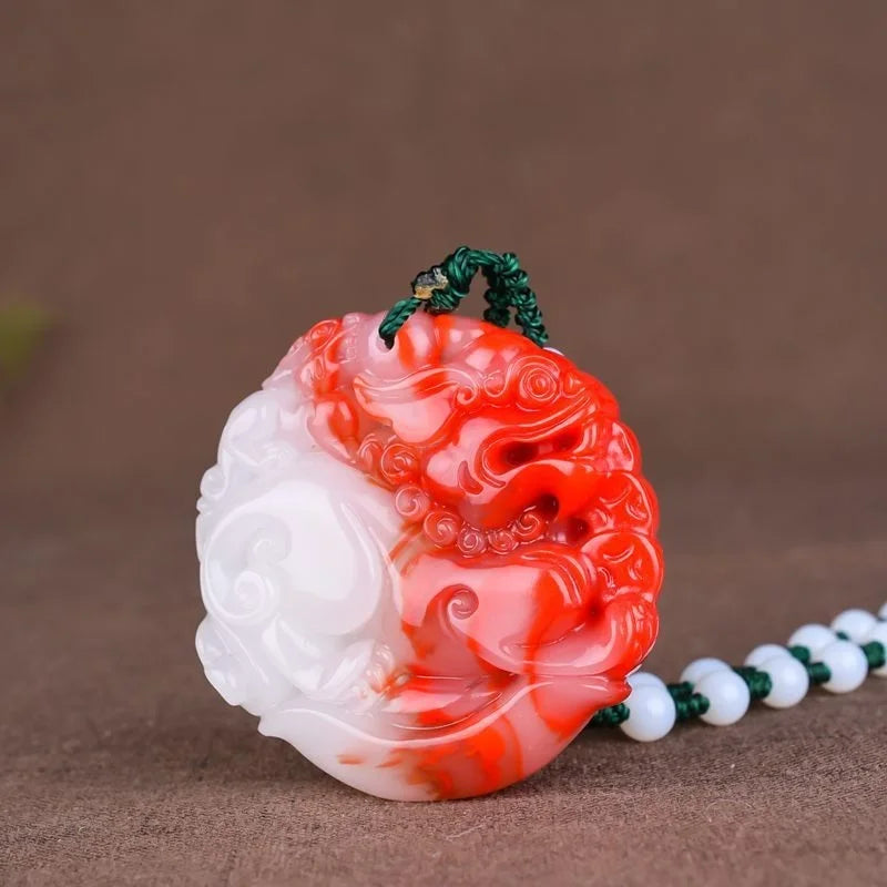 Chicken Blood Jade Unicorn Pendant Necklace for Men and Women