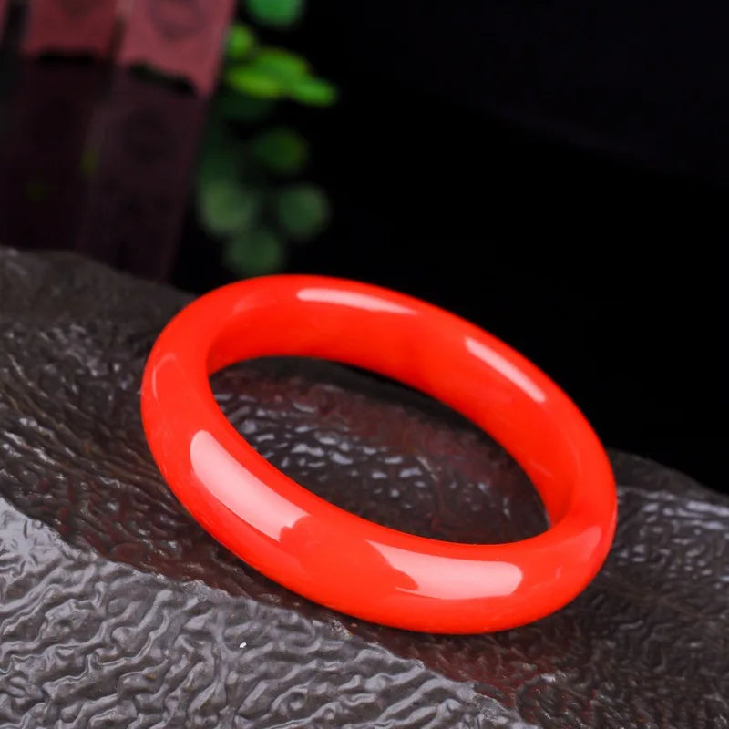 Natural Chicken Blood Jade Hand-carved Wide Band Bracelet