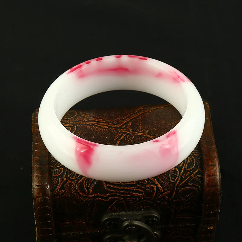 Hand-carved Natural Chicken Blood Jade Wide Band Bracelet