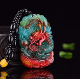 Hand-carved Zodiac Dragon Pendant Chicken Blood Jade Necklace