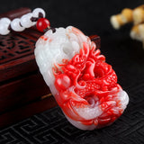 Chicken Blood Jade Zodiac Dragon Pendant Red Necklace