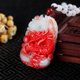 Natural Chicken Blood Jade Zodiac Dragon Pendant - Men Women Necklace