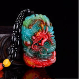 Hand-carved Zodiac Dragon Pendant Chicken Blood Jade Necklace